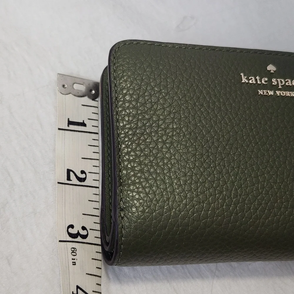 New $199 Kate Spade Lena Medium Compact Bifold Wallet Leather Enchanted Green 💚